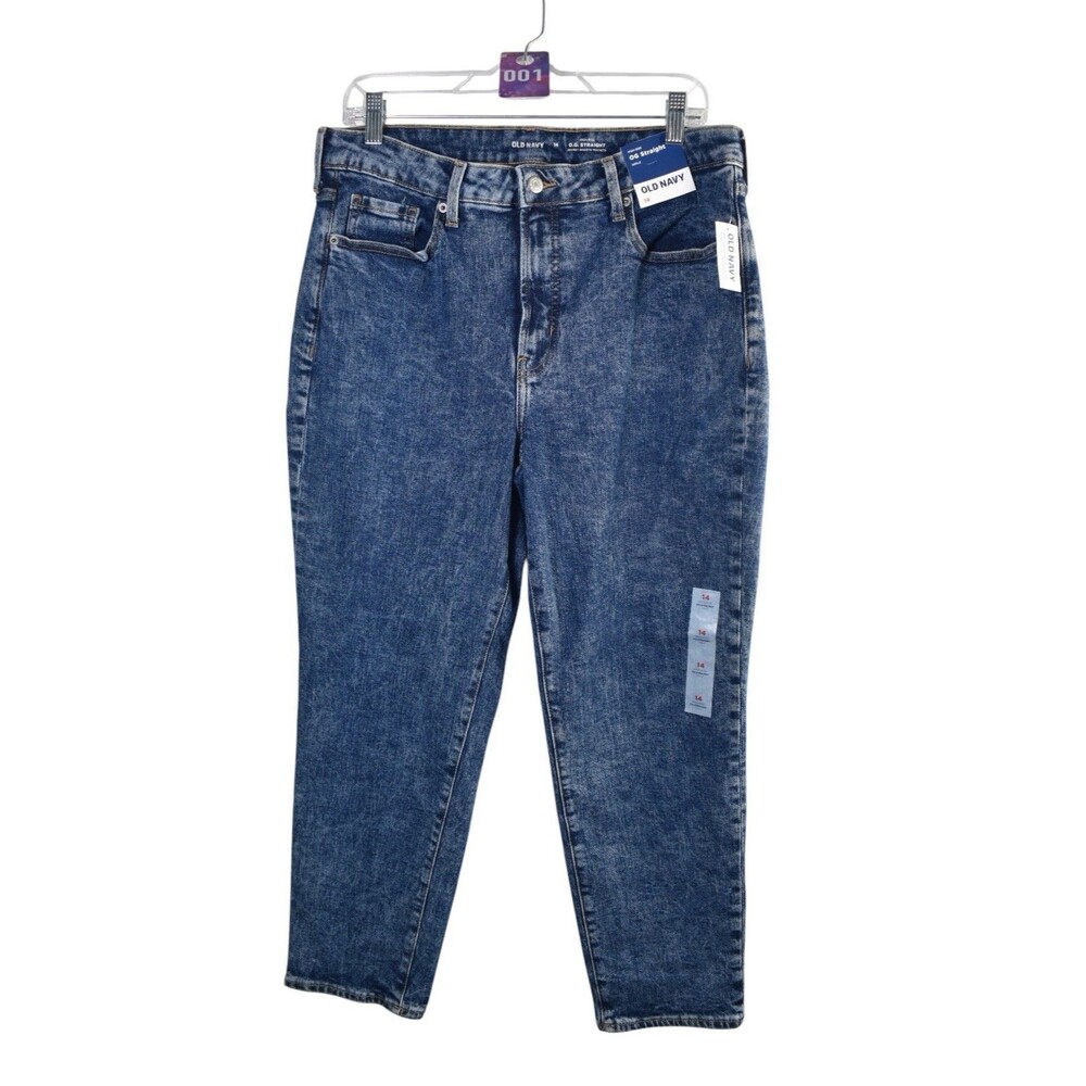 Old Navy OG Straight Jeans Size 14 High Rise Ankle Medium Wash Blue Denim